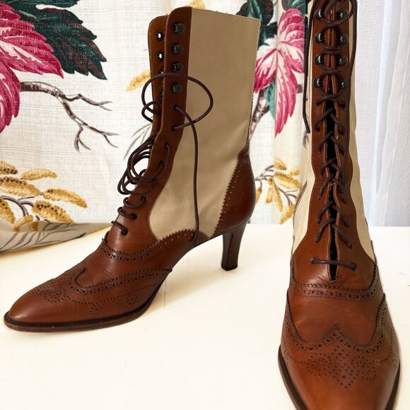 Ralph Lauren Shoes - ULTRA RARE Vtg 80s Ralph Lauren Collection Leather Wingtip Granny Boots ITALY